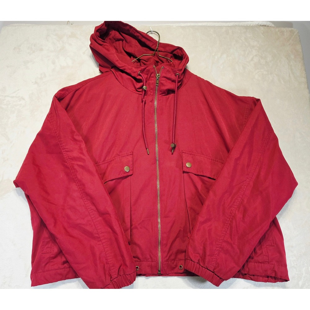 Forever 21 Red Hooded Windbreaker Jacket Y2K Gorpcore Utility Mesh Lined Medium